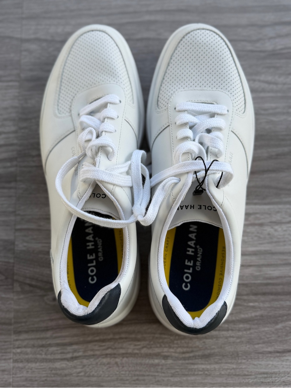 Cole Haan Men's GrandPro Rally Laser Cut Perforated White Leather Court Sneakers - Picture 2 of 9